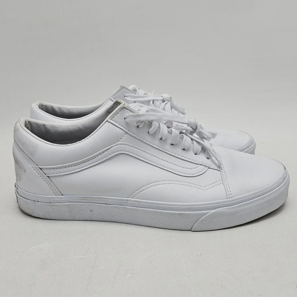 Vans Old Skool Triple White Leather Low Top Sneakers Mens 12 721356